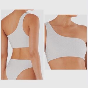 MIKOH Silver Shimmer Two Piece High Waist One Shoulder Bikini Set size XSmall
